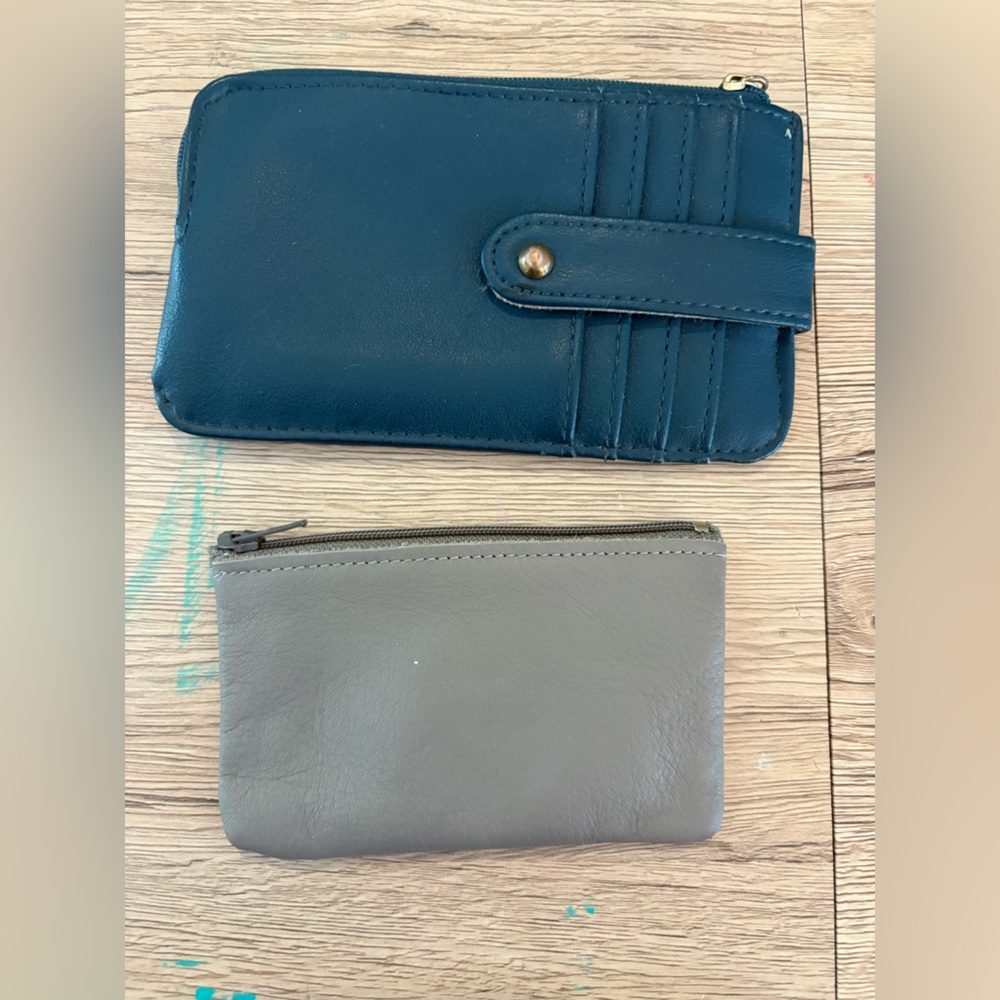 Gray and Blue Leather Wallet Set